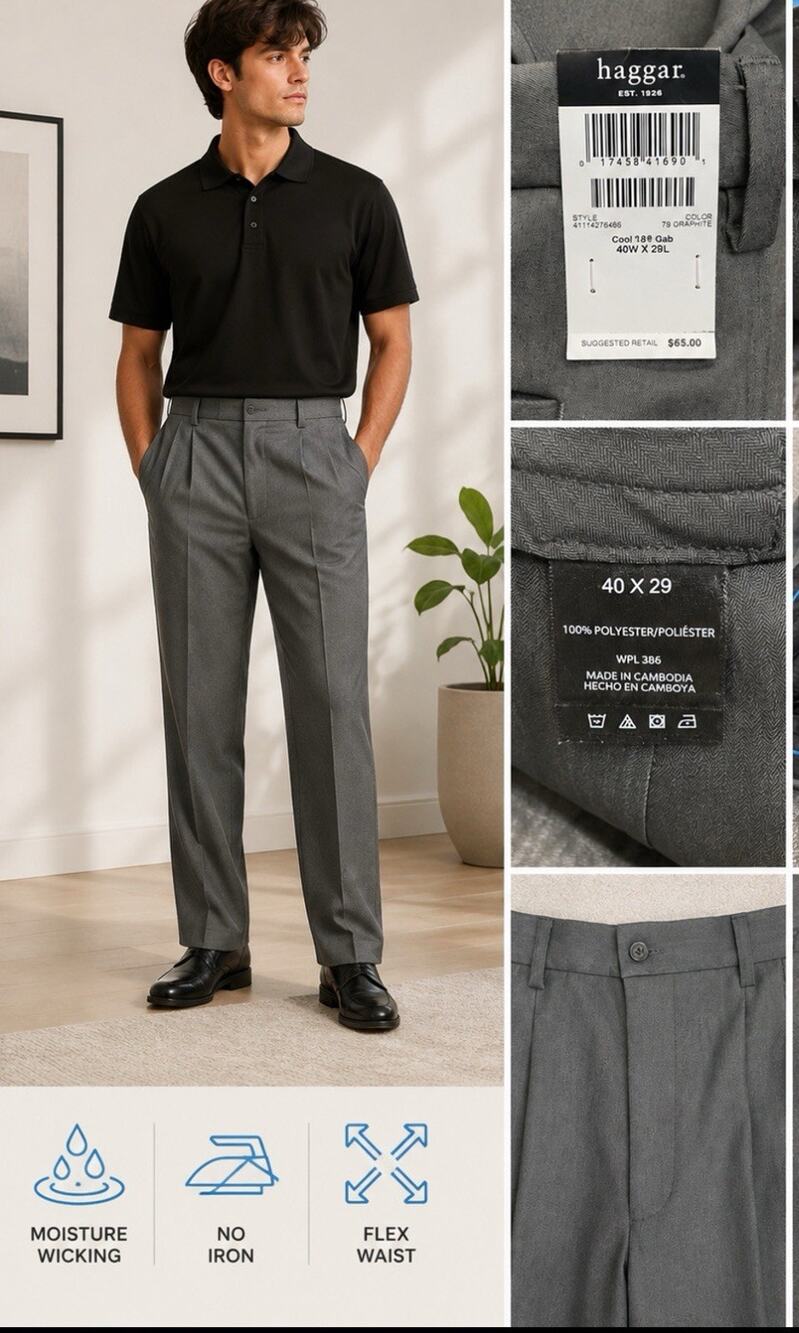 NWT Classic Haggar Men's Pleated Dress Pants Size 40x29 Graphite Gray Polyester